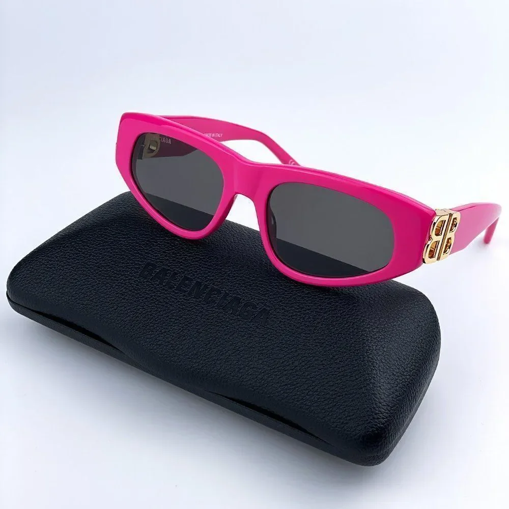 SALE! NEW Balenciaga BB0095S 006 Pink Gold Logo Grey Cat Eye Unisex Sunglasses